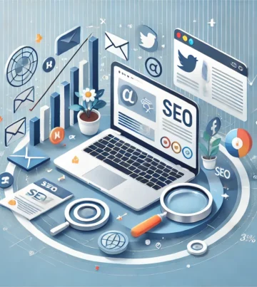 DALL·E 2024-08-06 20.00.31 - An engaging image for a blog post about improving business visibility online. The image features a laptop with a website open, surrounded by social me